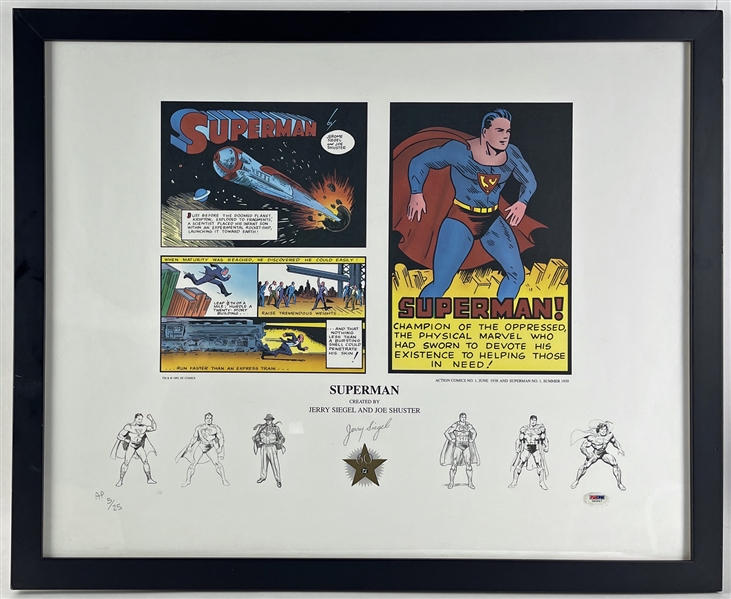 Superman: Jerry Siegel Signed Artist Proof Lithograph in Custom Framed Display (PSA/DNA)