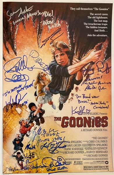 The Goonies Epic Complete Cast Signed Mini Poster w/11 Signatures! (Beckett/BAS Guaranteed)