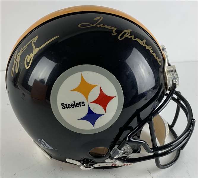 Terry Bradshaw & Lynn Swann Dual Signed Pittsburgh Steelers Full Sized PROLINE Game Model Helmet (Beckett/BAS LOA)