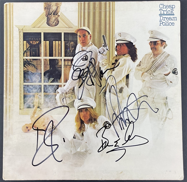 Cheap Trick Group Signed Dream Police Record Album Cover (4 Sigs)(Beckett/BAS Guaranteed)