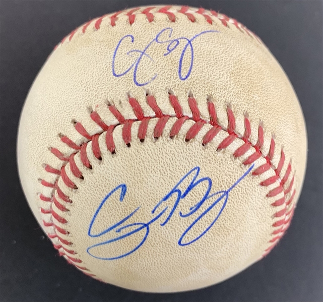 Cody Bellinger & Corey Seager Signed & Game Used 2017 OML Game Used Baseball (PSA/DNA & MLB)