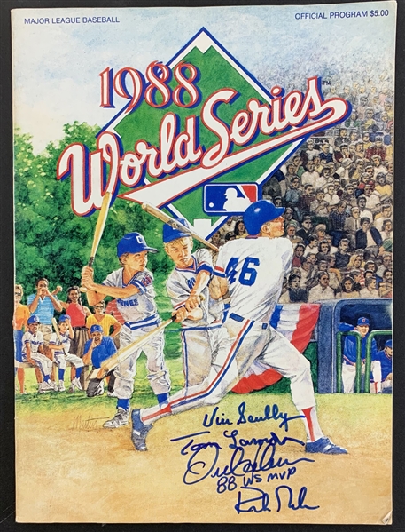 Scully, Lasorda, Hershiser, & Gibson Signed 1988 World Series Magazine (PSA LOA)