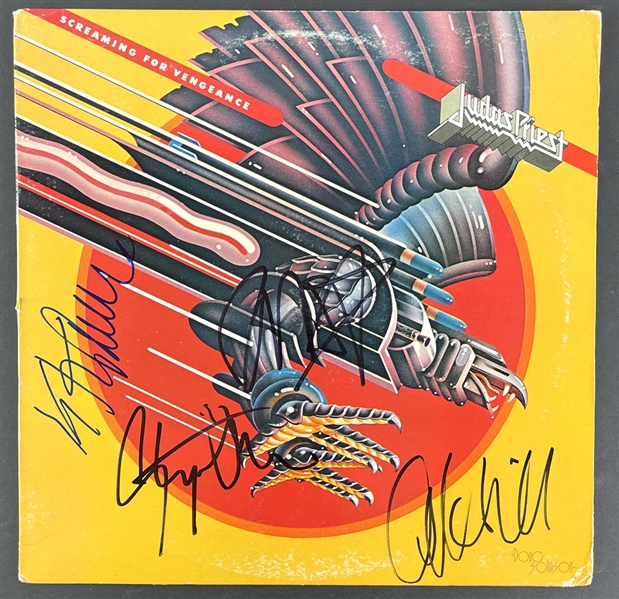 Judas Priest : Halford, Downing, Tipton, and Hill Signed Album Cover (BAS Guaranteed)