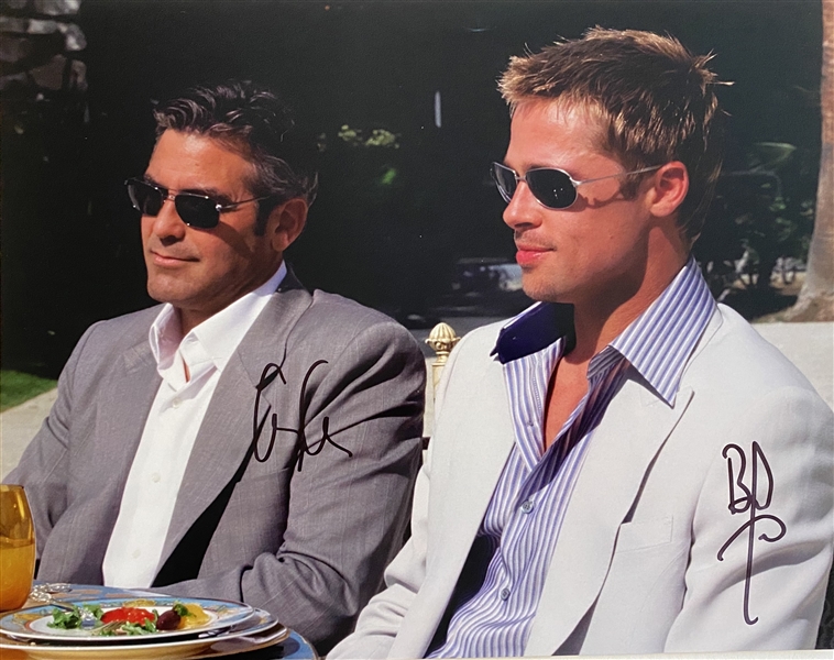 Oceans 11: Brad Pitt & George Clooney Signed 11" x 14" Color Photo (JSA)