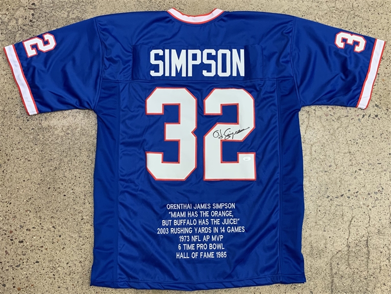 O.J. Simpson Signed Buffalo Bills Style Jersey with Embroidered Career Stats (JSA COA)