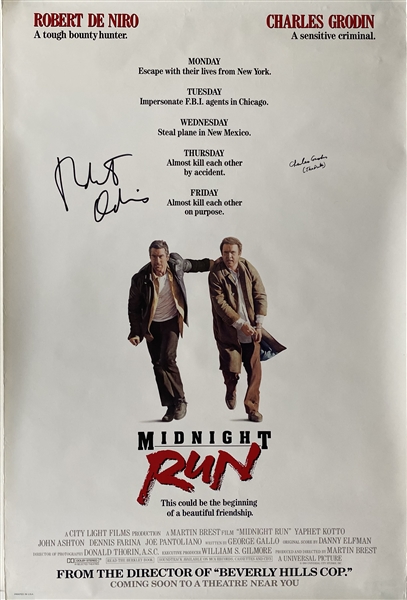 Robert De Niro & Charles Grodin Signed Midnight Run Movie Poster (BAS Guaranteed)