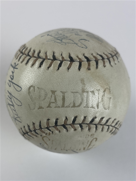 1945 Detroit Tigers & New York Yankees Signed Spalding Baseball, signatures include: Newhouser, Rizzuto, Heilmann, and Trout! (13/Sigs) (Beckett/BAS)