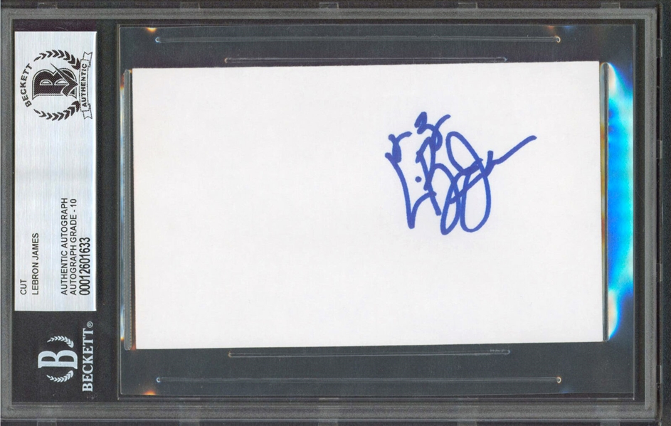 LeBron James Signed 3x5 Card with High School Era Auto - Beckett Graded GEM MINT 10