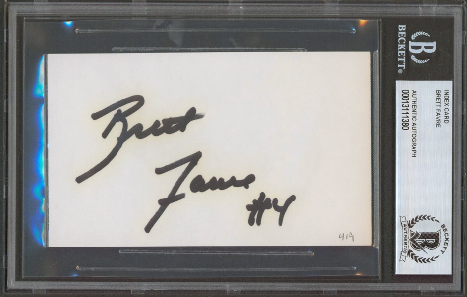 Brett Favre Signed 3" x 5" Card with Rookie Era Autograph (Beckett/BAS Encapsulated)