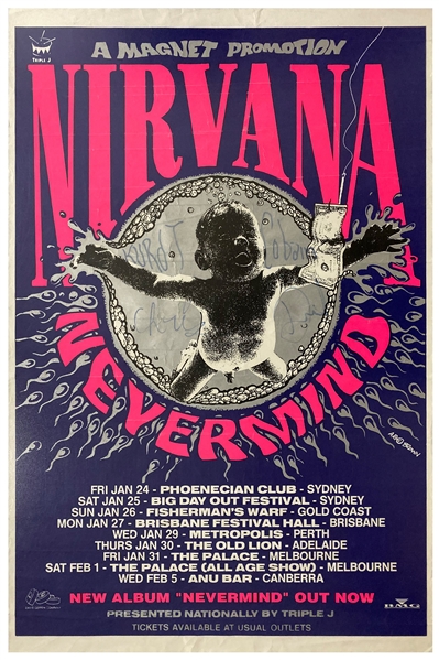 Lot Detail Nirvana Rare Group Signed 1992 Nevermind Australian Tour
