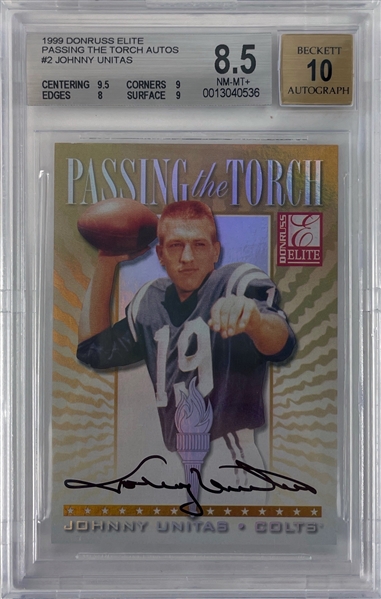 Johnny Unitas Signed 1999 Donruss Elite TC #2, Autograph GEM MINT 10! (BAS)