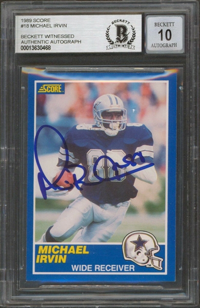 Michael Irvin Signed 1989 Score Rookie Card with GEM MINT 10 Autograph (Beckett/BAS Encapsulated)