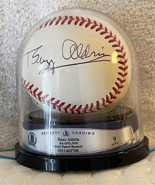 Buzz Aldrin Signed Baseball. Autograph Grade "9" Beckett BAS Encapsulated! Outstanding!