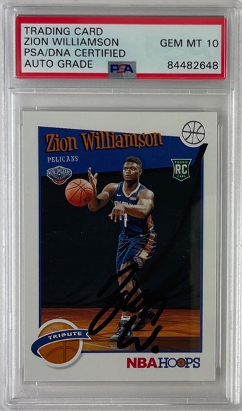 Zion Williamson Signed 2019 Panini Hoops Rookie Card - PSA/DNA Graded GEM MINT 10 Autograph!