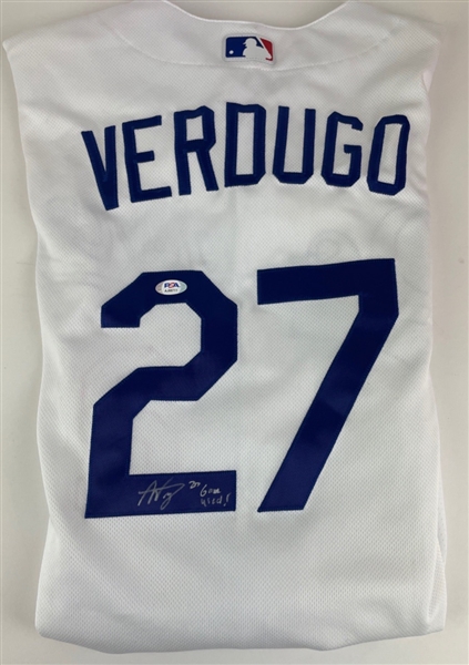 Alex Verdugo Signed & Game Used Dodgers Home White Jersey (MLB Hologram/PSA COA)