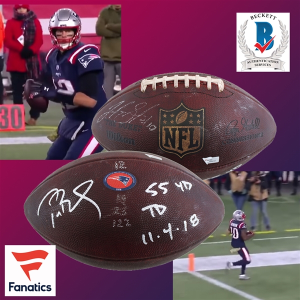 Tom Brady 2018 Signed & Game Used Touchdown Football :: Thrown 55 Yards to Josh Gordon for Career TD #505! (Beckett/BAS & Fanatics)