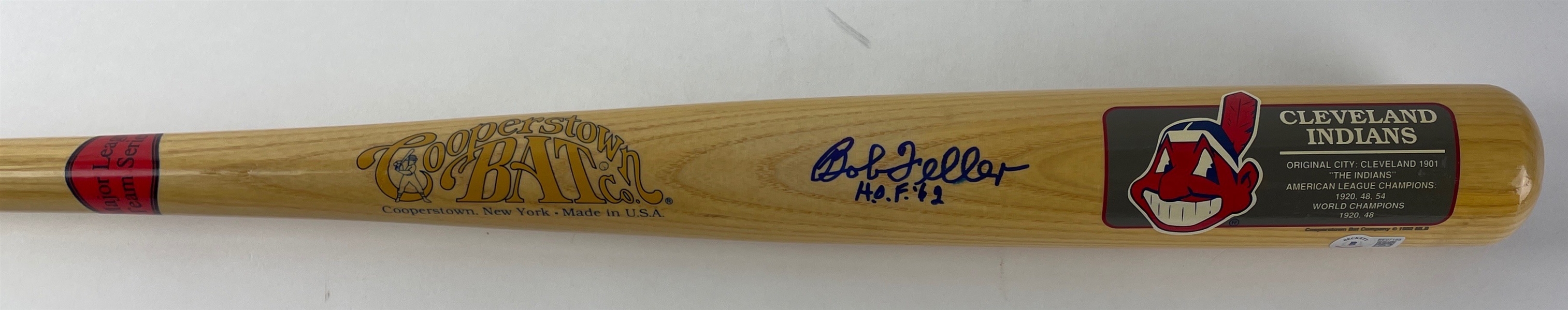 Bob Feller Signed & Inscribed Cooperstown Indians Bat (BAS COA)