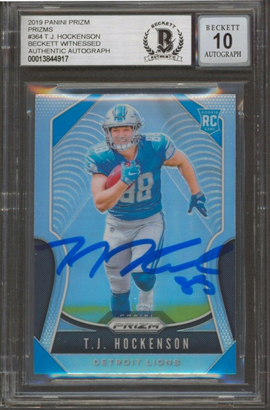 T.J. Hockenson Signed 2019 Panini Prizm Signed Rookie Card with GEM MINT 10 Autograph (Beckett/BAS Encapsulated)