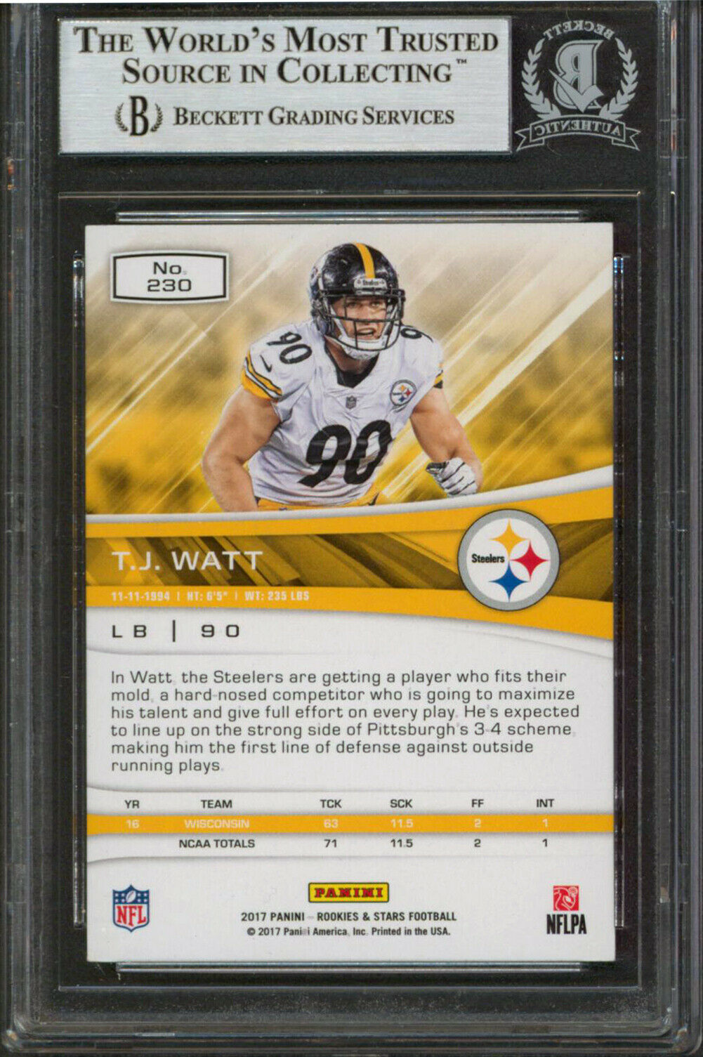 Lot Detail - T.J. Watt Signed 2017 Rookies & Stars Rookie Card (Beckett ...