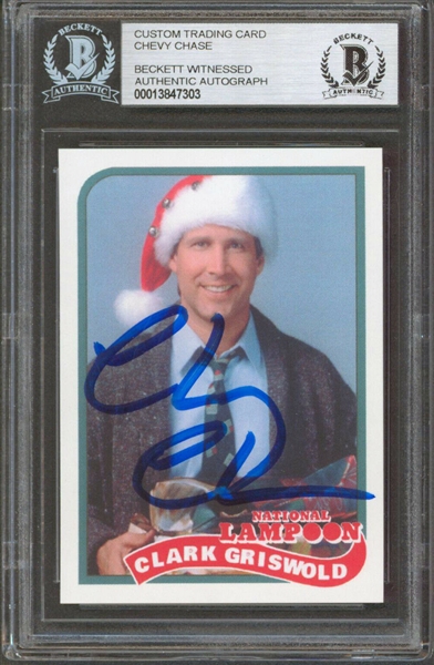 Chevy Chase Signed Custom "Clark Griswold" Christmas Vacation Trading Card (Beckett/BAS Encapsulated)