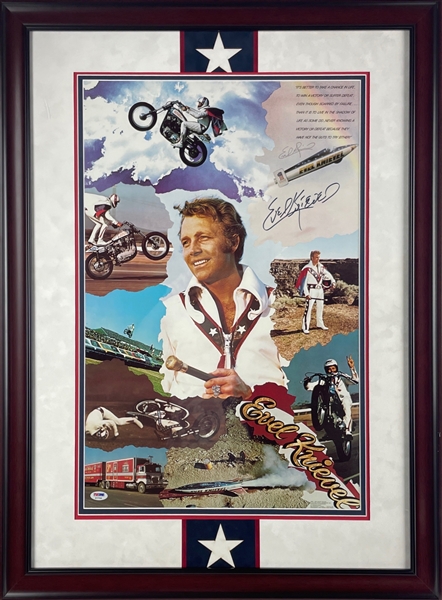 Evel Knievel Signed 16" x 24.75" Poster in Custom Framed Display (PSA COA)