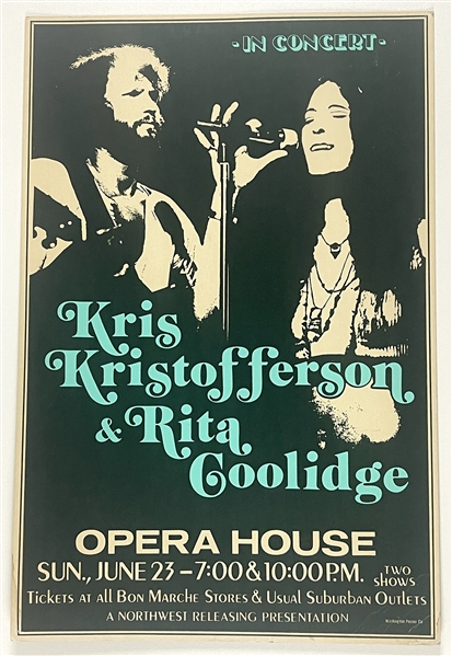 Kris Kristofferson & Rita Coolidge Opera House 14” x 22” Concert Poster