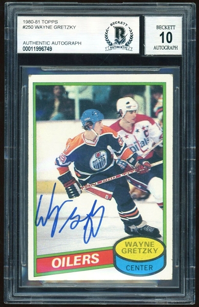 Autographed Wayne Gretzky 1980-81 Topps #250 Trading Card (BAS/ BGS AUTO 10!)