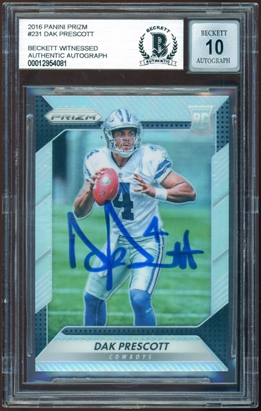 Dak Prescott Signed 2016 Panini Prizm #231 with Gem Mint 10 Autograph! (BAS Encapsulated)