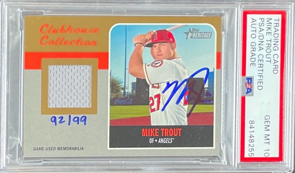 Mike Trout Signed Limited Edition 2019 Topps Clubhouse Collection Game-Used Memorabilia Card - Auto Graded Gem Mint 10! (PSA/DNA Encapsulated)