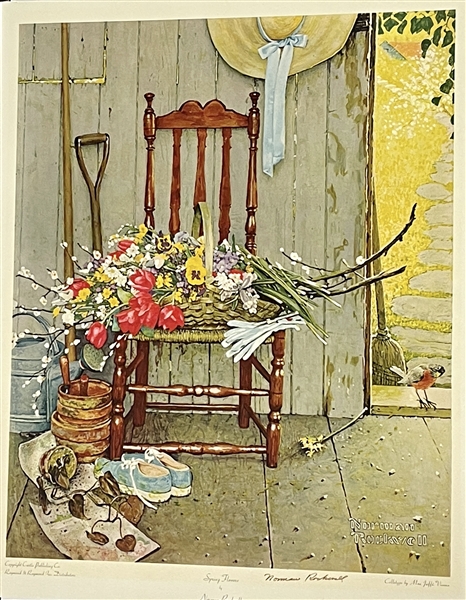 Norman Rockwell Signed “Spring Flowers” 24.75” x 31.25” Lithograph (Beckett/BAS Guaranteed) 