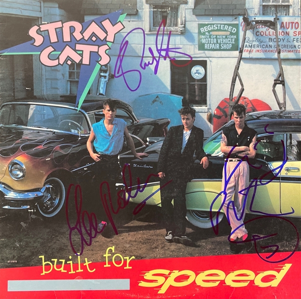 Stray Cats: Setzer, Rocker, and Phantom Signed "Built For Speed" Album Cover (Beckett/BAS Guaranteed)