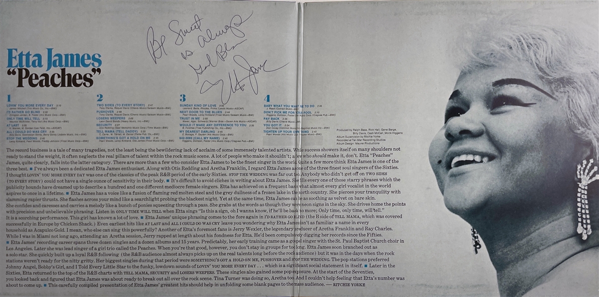 Etta James Signed & Inscribed "Peaches" Album w/ Vinyl (Beckett/BAS Guaranteed)