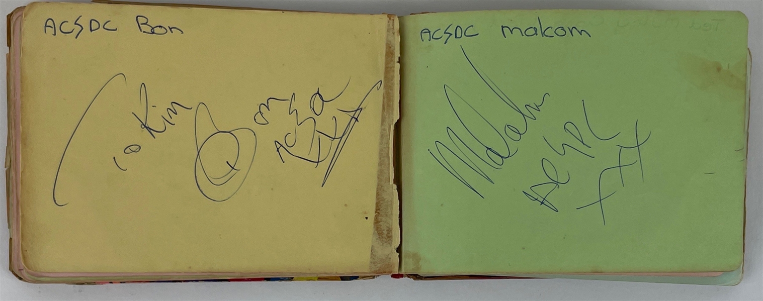 AC/DC : Lot of 5 Autographed Book Pages Scott, Young, Young, Williams, Rudd (Epperson/REAL LOA)