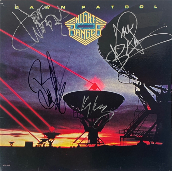 Night Ranger: Group Signed "Dawn Patrol" Album Cover (Beckett/BAS Guaranteed)