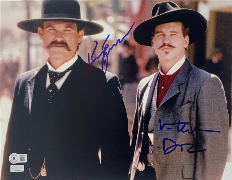 Tombstone: Kurt Russell & Val Kilmer Signed 11" x 14" Photo (BAS COA) (Steve Grad Autograph Collection) 
