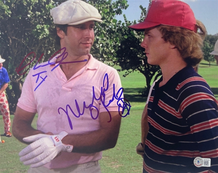 Caddyshack: Chevy Chase & Michael OKeefe Signed 11" x 14" Photo (BAS COA)(Steve Grad Autograph Collection)