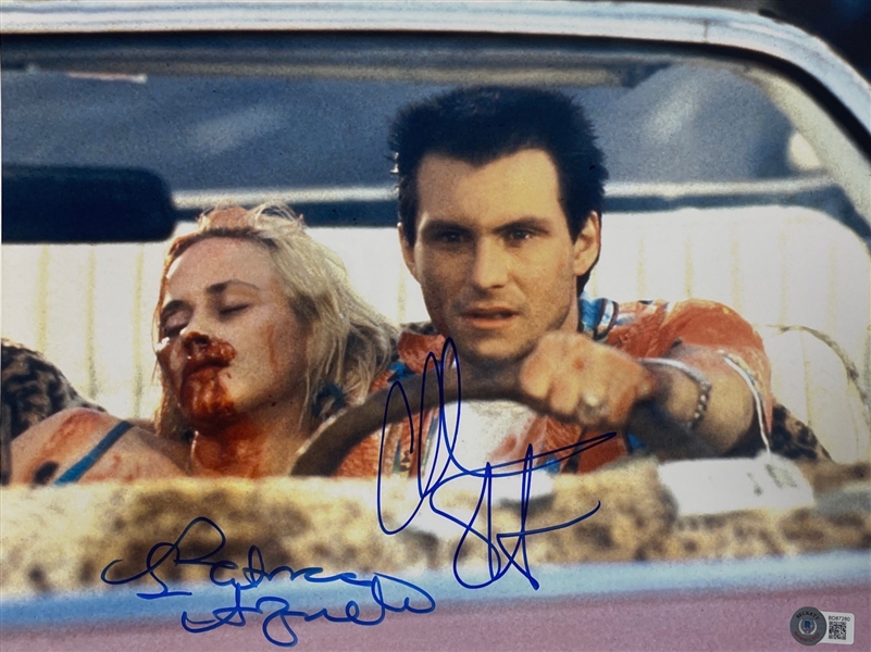True Romance: Patricia Arquette & Christian Slater Signed 11" x 14" Photo (BAS COA) (Steve Grad Autograph Collection) 