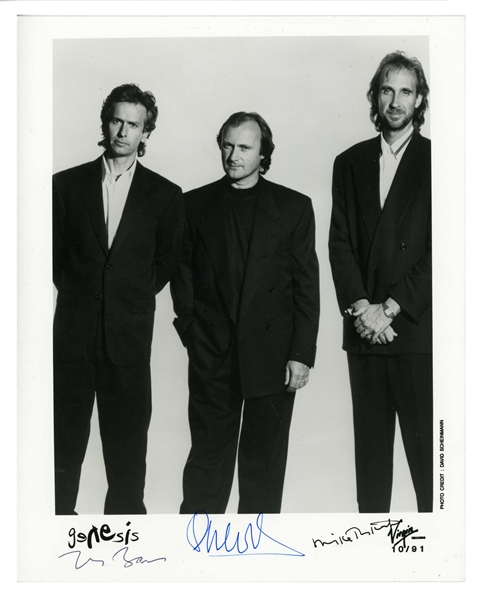 Genesis 1990s Group Signed Virgin Records Promotional Photograph (3 Sigs) (Tracks COA)