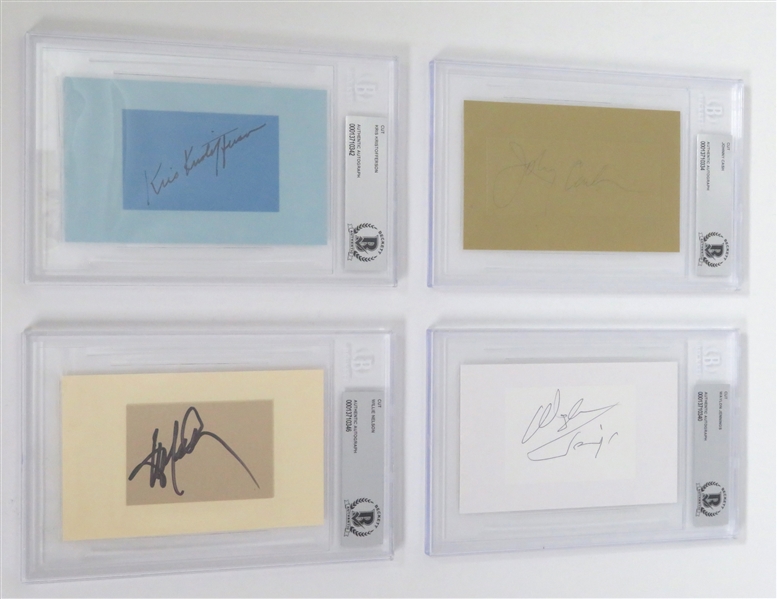 The Highwaymen Set of (4) Signed 3” x 5” Index Cards (4 Sigs) (Beckett/BAS Encapsulated & JSA LOA)