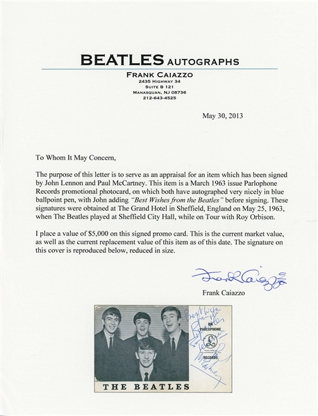Beatles: John Lennon & Paul McCartney 1963 Signed Parlophone Photocard (PSA Encap, Caiazzo, Cox & Tracks LOAs) 