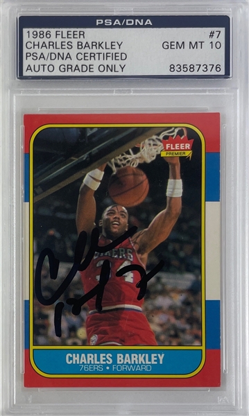 Charles Barkley Signed 1986 Fleer Rookie Card with GEM MINT 10 Autograph (PSA/DNA Encapsulated)
