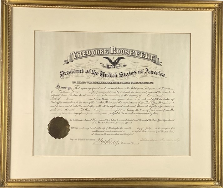 Theodore Roosevelt Signed Postmaster Appointment Document (Beckett/BAS Guaranteed) 