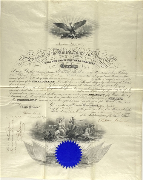 Andrew Johnson Signed 1868 Naval Commission Document (Beckett/BAS Guaranteed) 