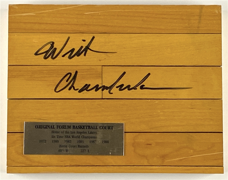 Wilt Chamberlain Signed Original LA Forum Wooden Floor in Custom Box (PSA LOA) 