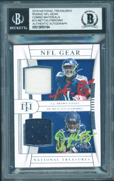 A.J. Brown & DK Metcalf Signed 2019 National Treasures Rookie NFL Gear #10 Panini Trading Card (BAS Encapsulated)