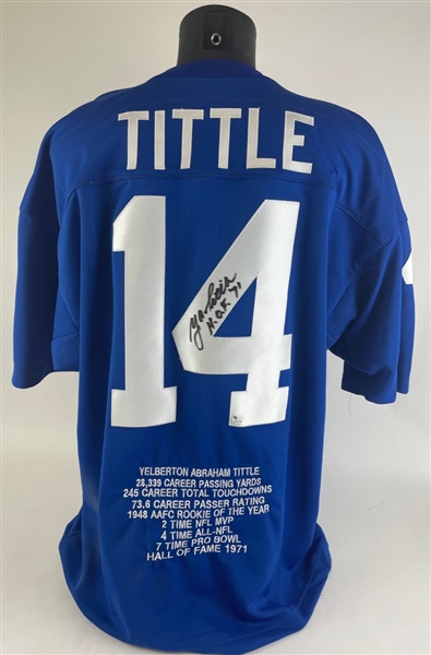 Y. A. Tittle Signed Giants Career Highlight Stat Jersey Inscribed "HOF 71" (Global Authentics)