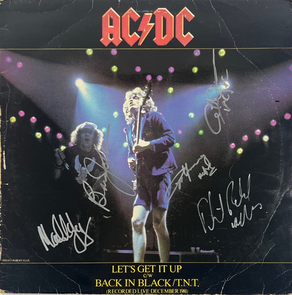 AC/DC Group Signed Album Cover w/ 5 signatures (Beckett/BAS LOA)