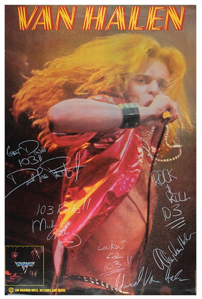 Van Halen Group Signed 1978 Promotional Poster for Self-Titled Debut Album with EARLY Autographs! (Epperson/REAL LOA)