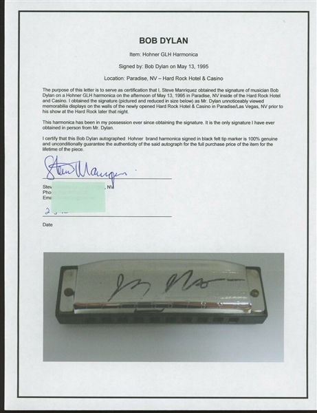 Bob Dylan RARE In-Person Signed Hohner Harmonica with Letter of Provenance (JSA LOA)