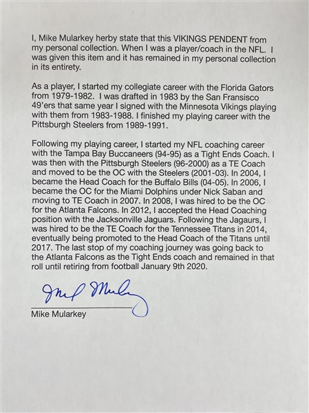 NFL : Mike Mularkey's NFL Vikings Gold Pendant (Coach Mike Mularkey Collection)